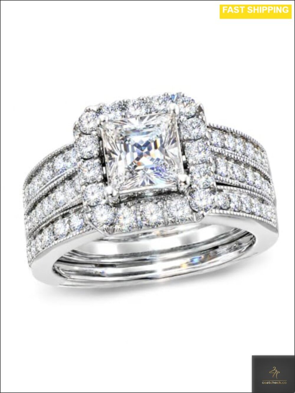 Princess Cut Moissanite Bridal Set 925 Sterling Silver 18k White Gold Plated